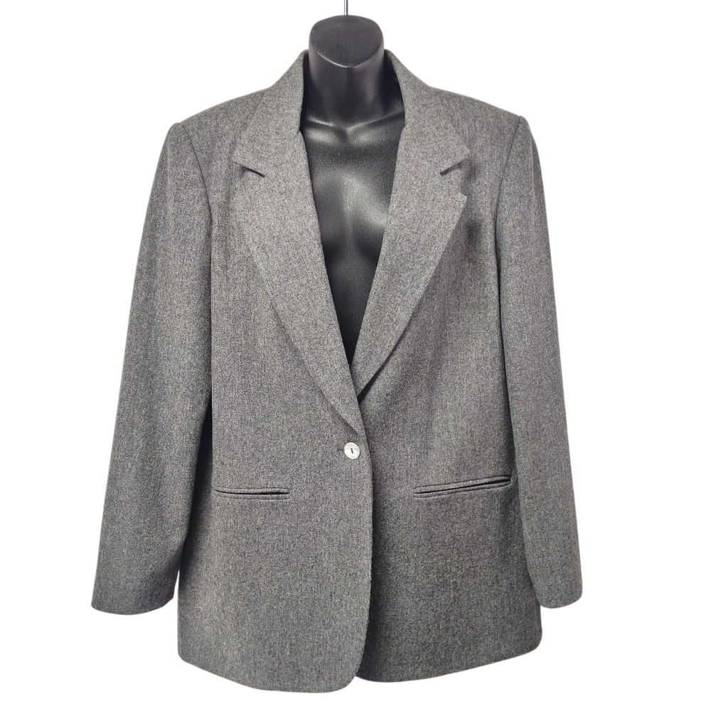 Cathy Daniels Women Gray 100% Wool One Button Blazer Jacket Size 12